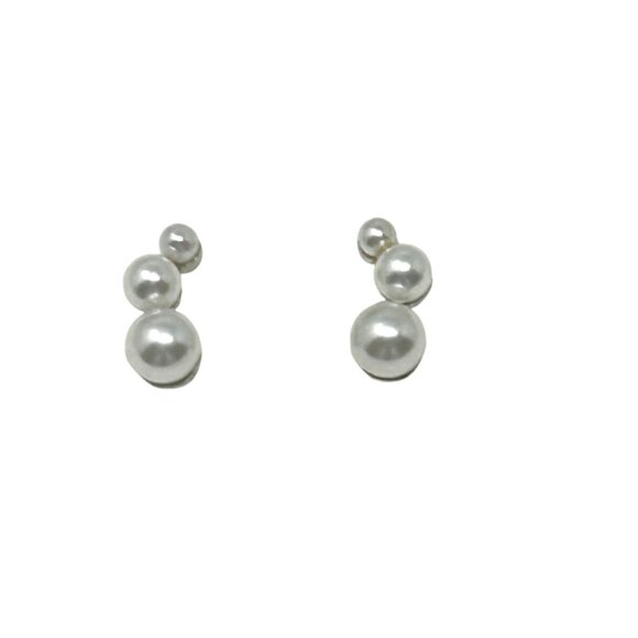 Earrings-3‎ Pair-Green & Silver Beaded Swirl, Pearl Stud, & Clear Crystal Dangle - Picture 4 of 5